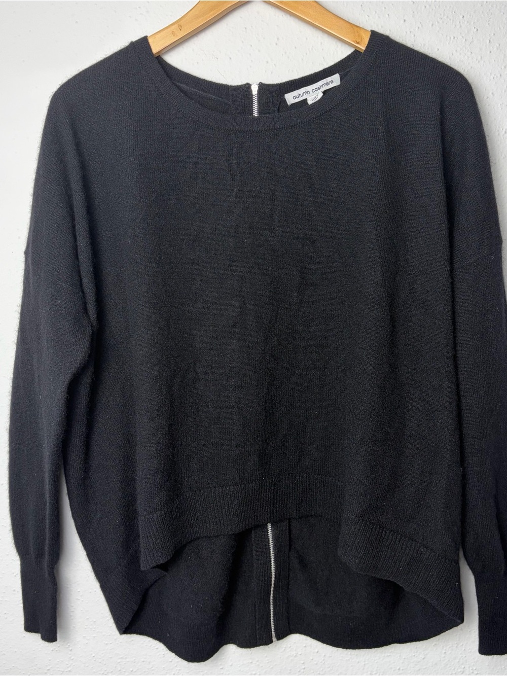 Autumn Cashmere 100% Cashmere Black Oversized Back Zip Sweater M